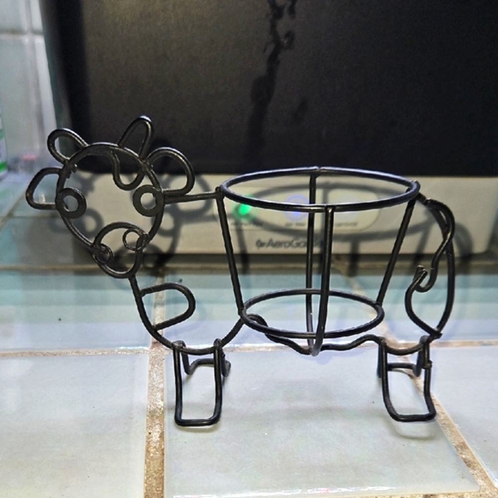 Cute! Black Wire Cow Candle Holder